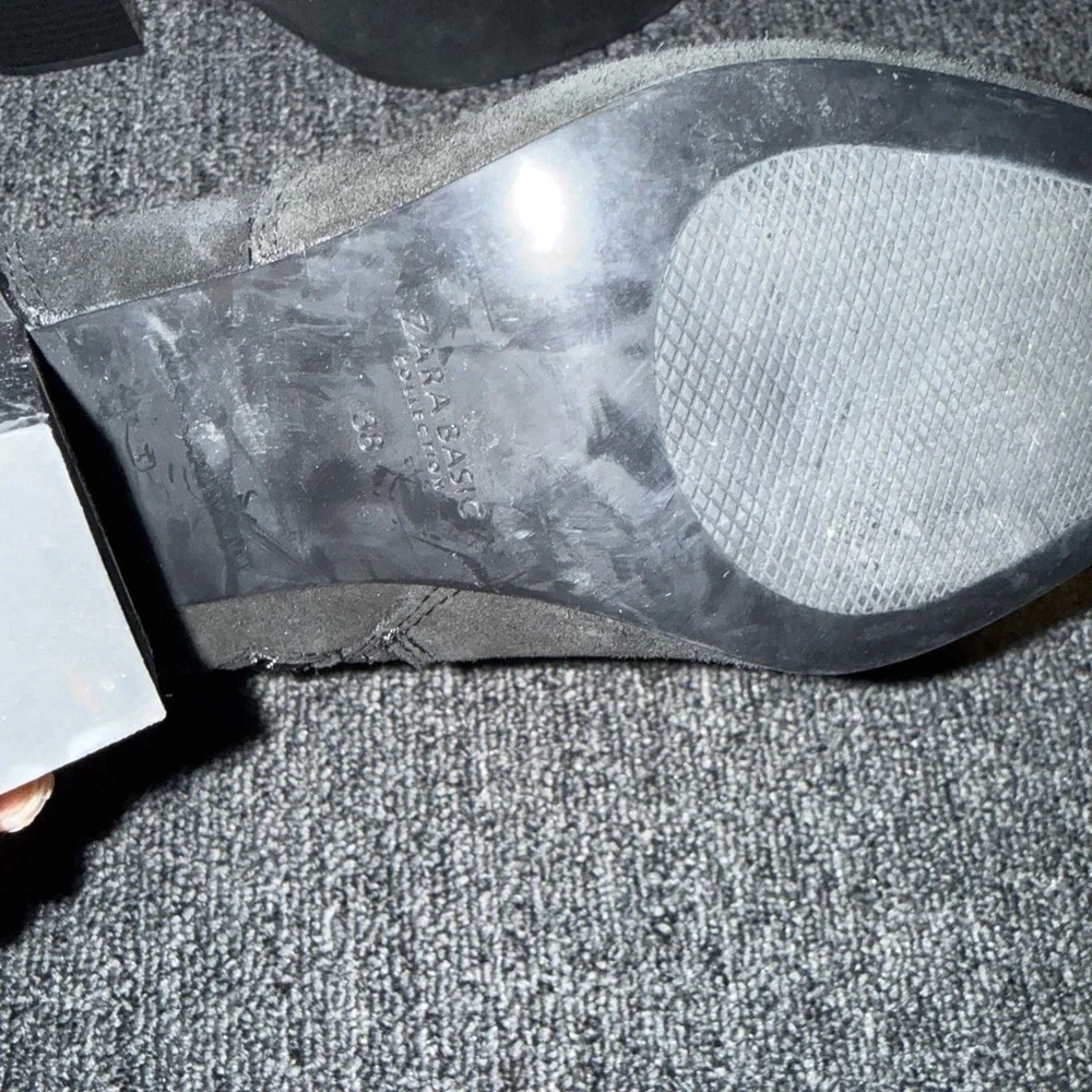 Zara Black Suede Cowboy Ankle Boots - Picture 7 of 9